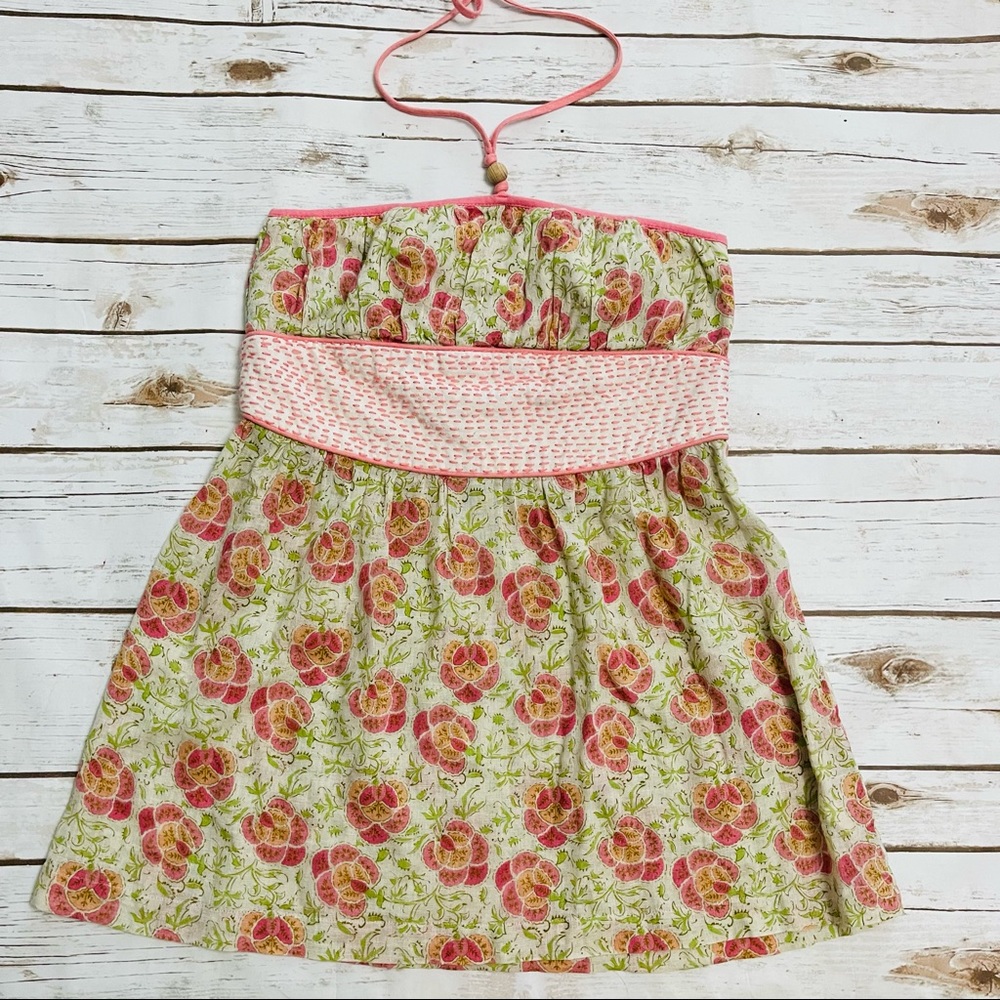Free People Pink and Green Floral Halter Top